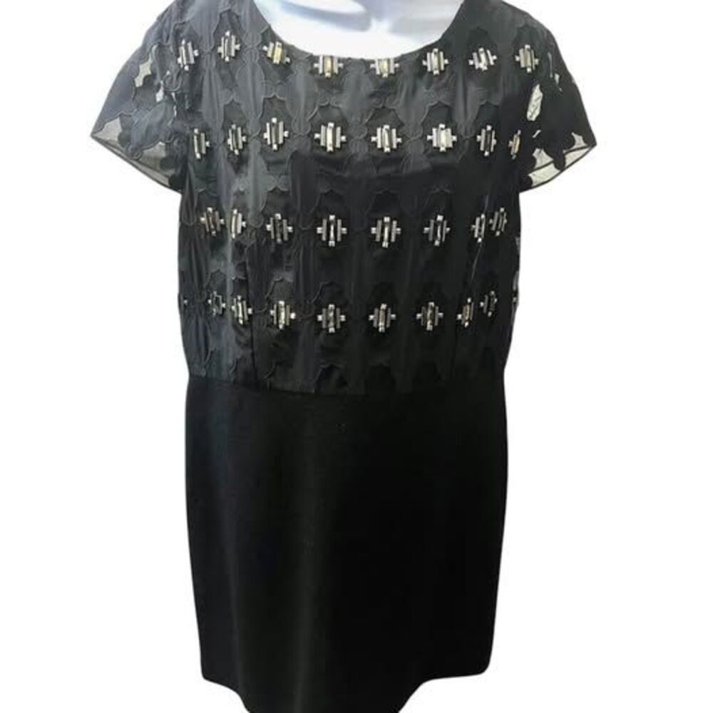 St. John Black Embellished Short Sleeve Dress Size 14